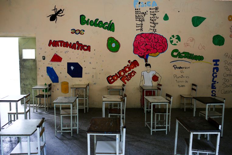 Een leeg klaslokaal in de hoofdstad. Beeld AFP