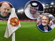 Van links naar rechts: Erik ten Hag (l), Jassim Bin Hamad Al Thani en Jim Ratcliffe.
