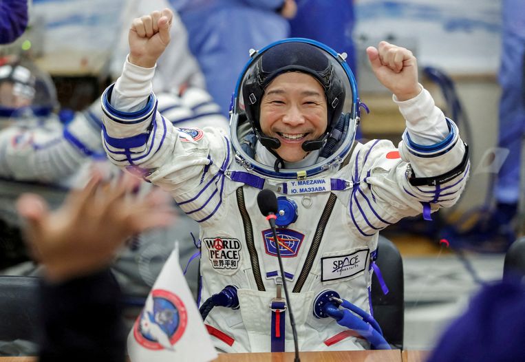 De Japanse miljardair Yusaku Maezawa maakte vorig jaar al een reis naar het internationaal ruimtestation ISS.  Beeld REUTERS