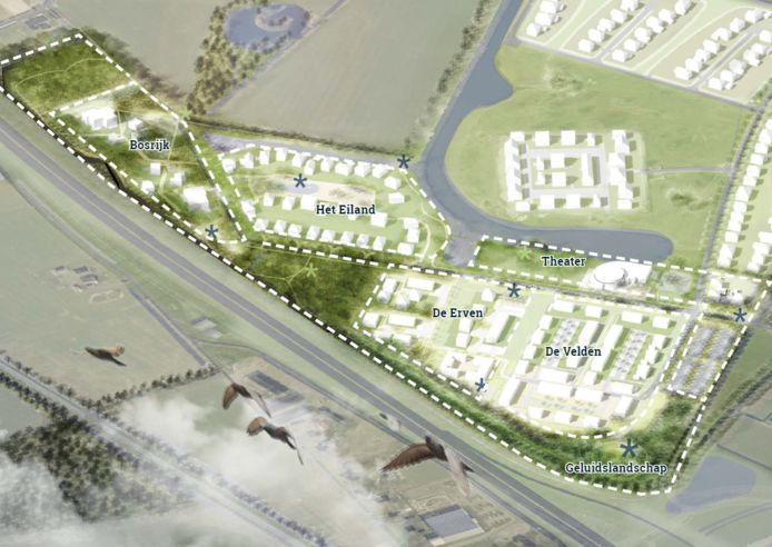 De schets van de nieuwbouwwijk aan de N35.