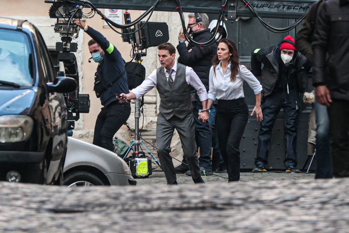 Tom Cruise et Hayley Atwell sur le tournage de "Mission Impossible 7" à Rome, en Italie, en novembre dernier.